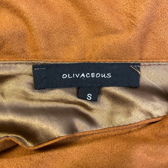 Olivaceous Faux Suede V-Neck Blouse Womens Size S‎ Brown Boho - Picture 2 of 8